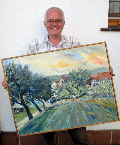 Leidenhofen am Abend, &Ouml;l auf Leinwand